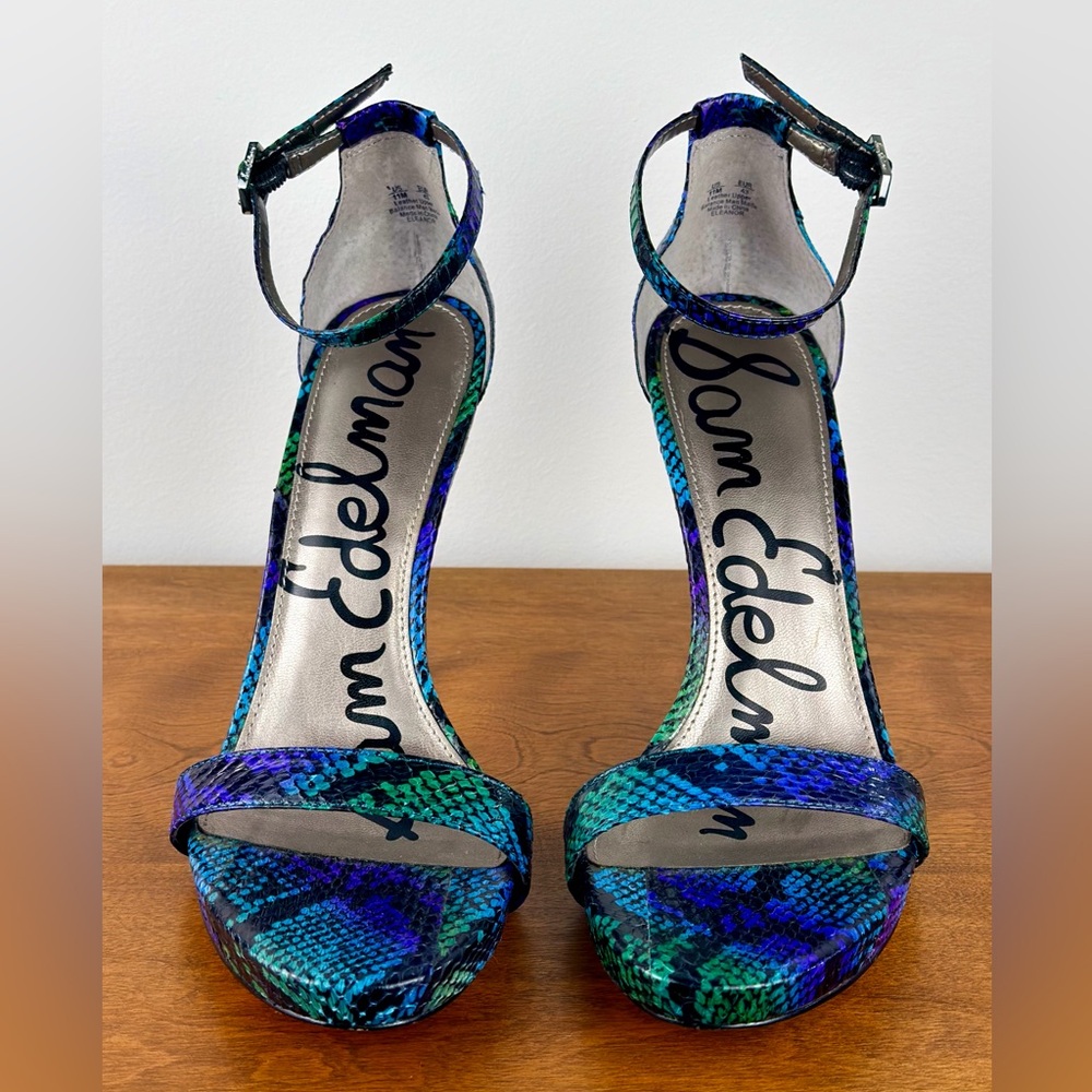 Sam Edelman Women's Eleanor Strappy Stiletto Sandals Mermaid Blue Python Sz 11